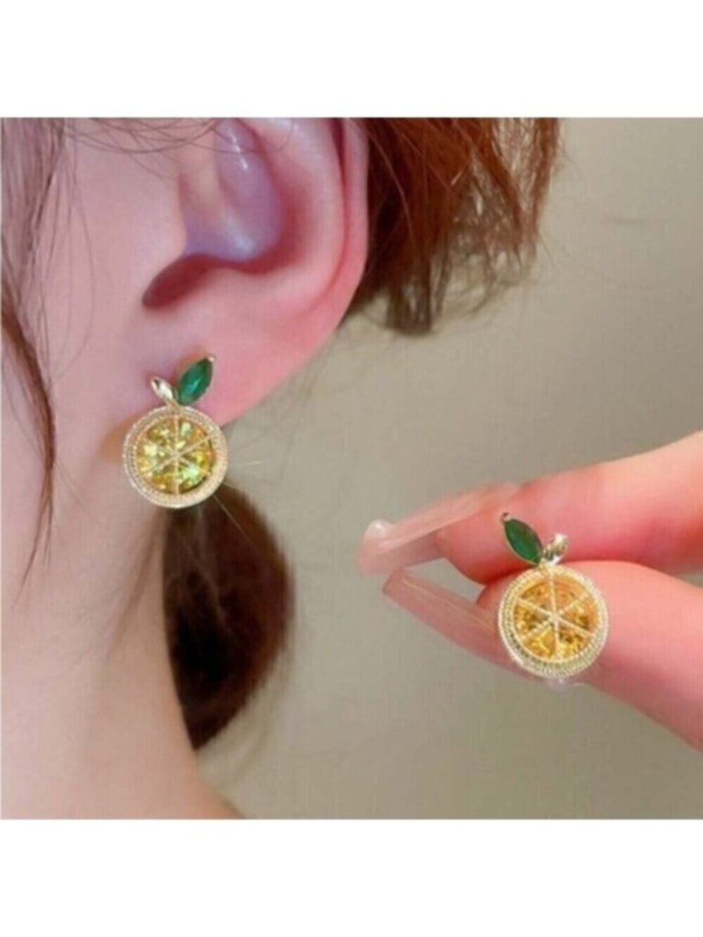 Lemon Fruit Stud Rhinestone Crytal Earrings